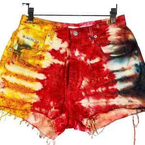 Vintage Guess Tie Dye Denim Shorts Jean Short Jorts Casual High Waist - 30